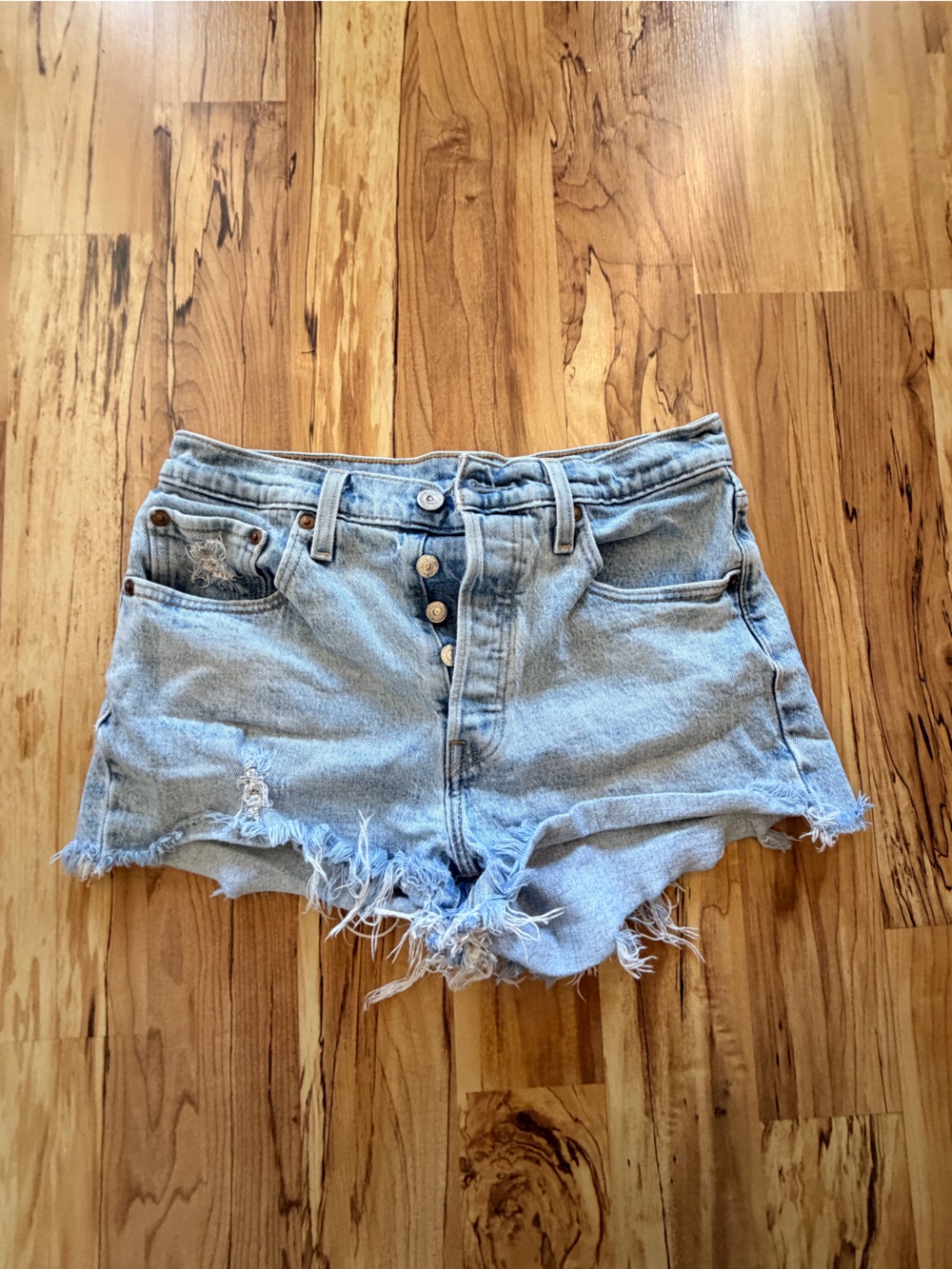 Levi's Light Blue Distressed Denim Shorts